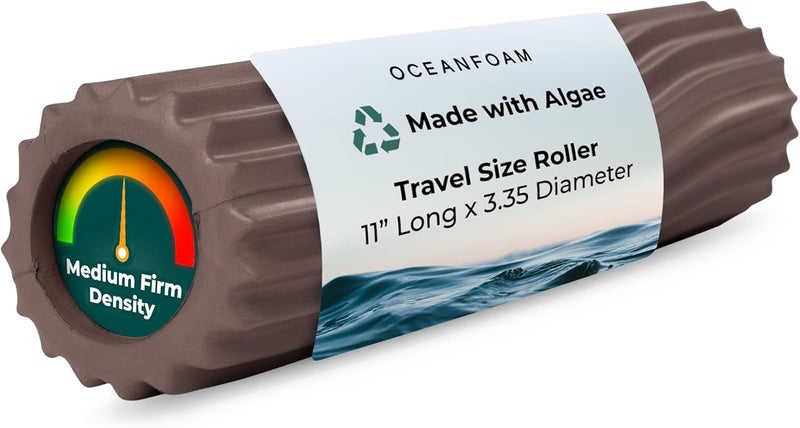 Oceanfoam Ripple Travel Foam Roller (11" x 3.35") Firm Mini Foam Roller for Physical Therapy, Deep Tissue Massage, Back Pain - High Density, Ergonomic Wave Textured - Yoga, Exercise (Espresso) - Image 1
